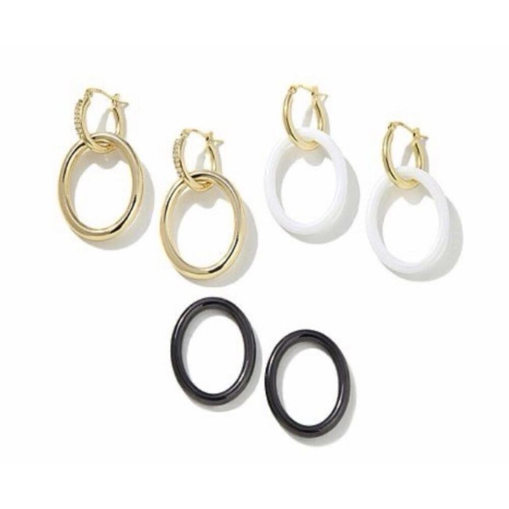 HSN • Roberto by RFM "Mama" Convertible Oval Ceramic Hoop Earring Set